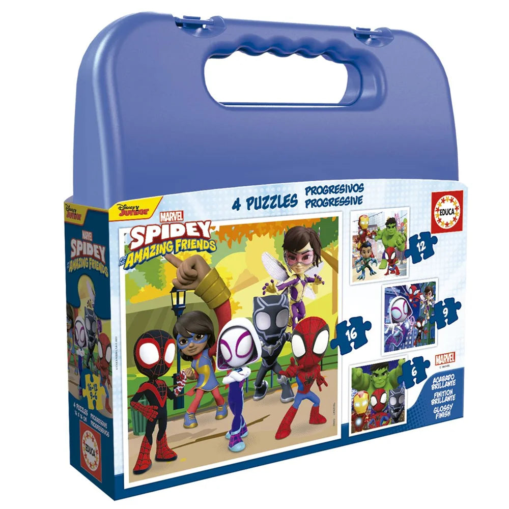 Puzzles progresivos 6-9-12-16  piezas Spidey y sus increíbles amigos en maletin (Educa 19580)