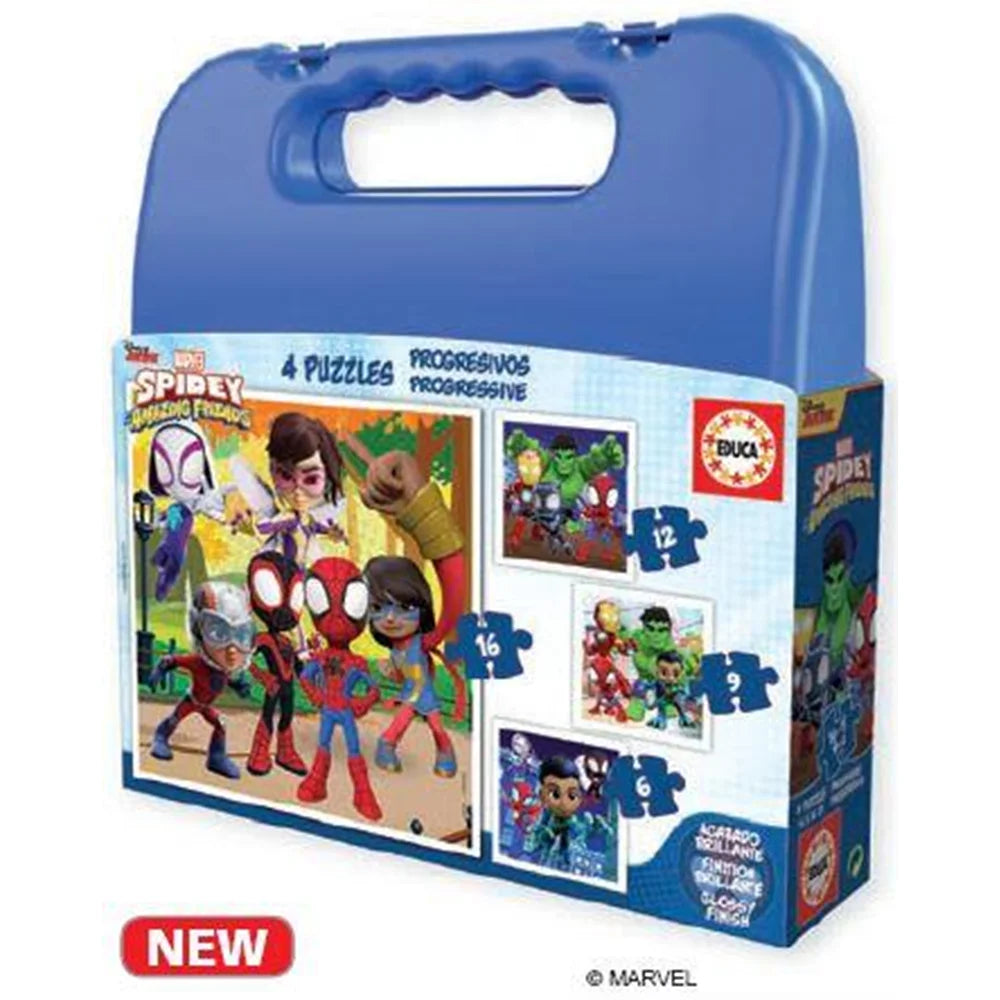 Puzzles progresivos 6-9-12-16  piezas Spidey y sus increíbles amigos en maletin (Educa 19580)