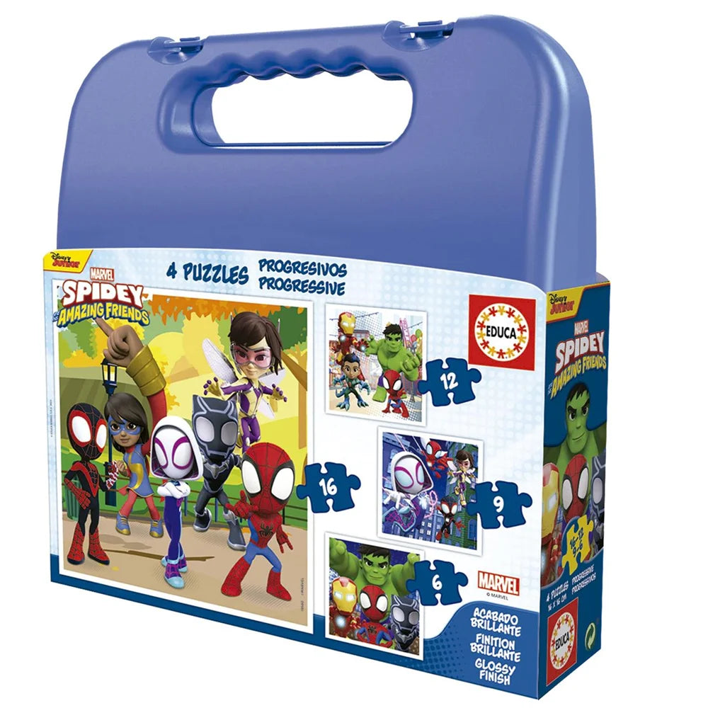 Puzzles progresivos 6-9-12-16  piezas Spidey y sus increíbles amigos en maletin (Educa 19580)