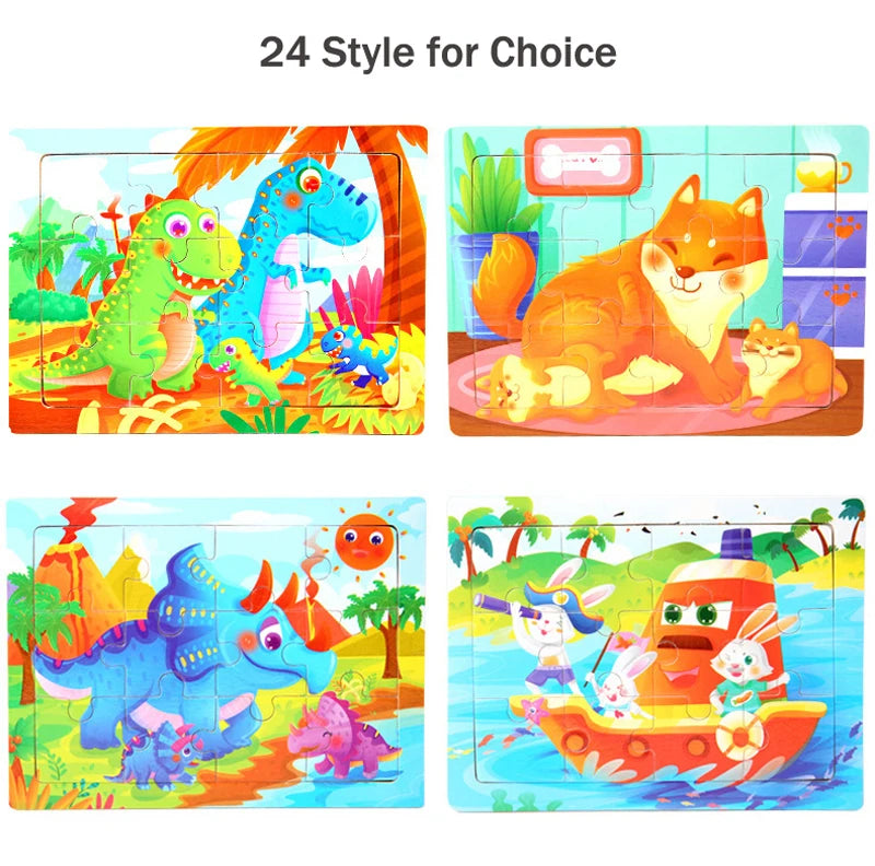 Rompecabezas 3D de madera Montessori de 15x11cm, juego de rompecabezas de inteligencia Animal de dibujos animados, juguetes educativos de Aprendizaje Temprano para niños