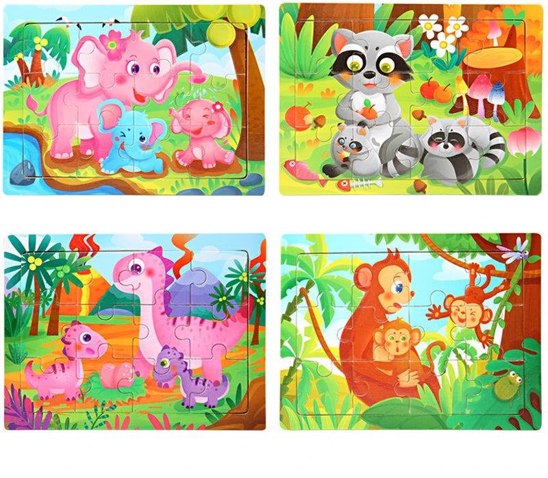 Rompecabezas 3D de madera Montessori de 15x11cm, juego de rompecabezas de inteligencia Animal de dibujos animados, juguetes educativos de Aprendizaje Temprano para niños