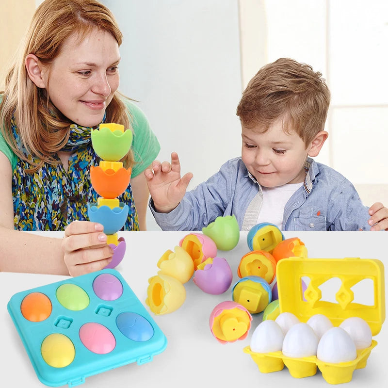 Juguete de huevos inteligentes Montessori para bebés, juegos de rompecabezas a juego, clasificador de formas, juguetes educativos de aprendizaje para niños de 2 a 3 años, regalo de Pascua