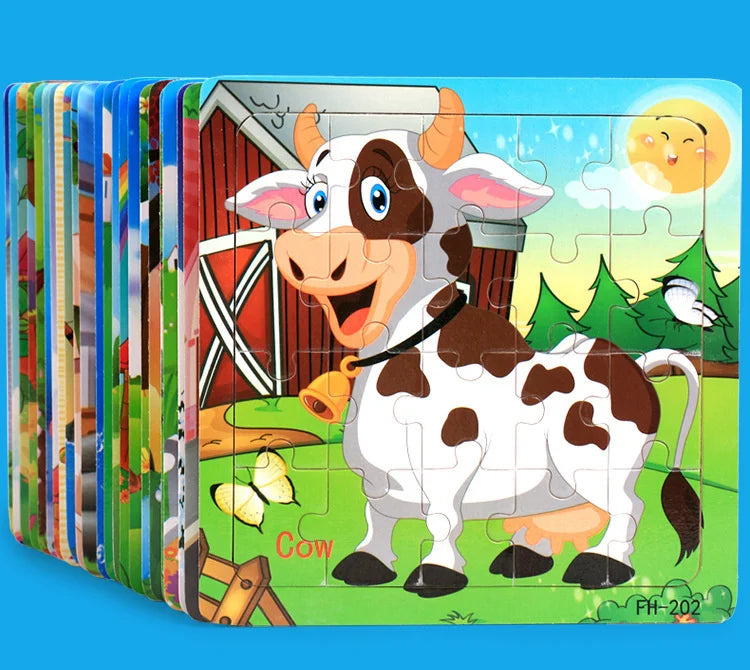 Nuevo Rompecabezas 3d de madera de 20 piezas, rompecabezas de vehículo de animales de dibujos animados, juguetes educativos Montessori para niños, bebés de 1, 2, 3 años