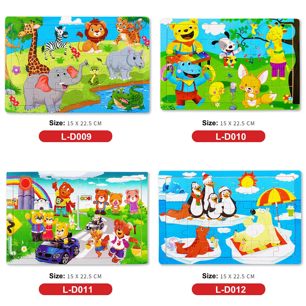 Nuevos rompecabezas de madera de 30 piezas, Tangram de tráfico de animales de dibujos animados, rompecabezas 3d de madera, juguetes educativos Montessori para niños, regalos