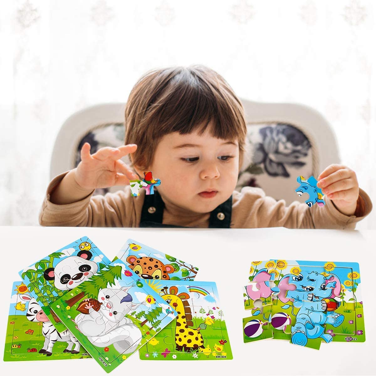 Rompecabezas de madera para niños de 2, 3, 4 y 5 años, juguetes para niños, juego de juguetes educativos para preescolar, rompecabezas de animales para niños y niñas, 9/16