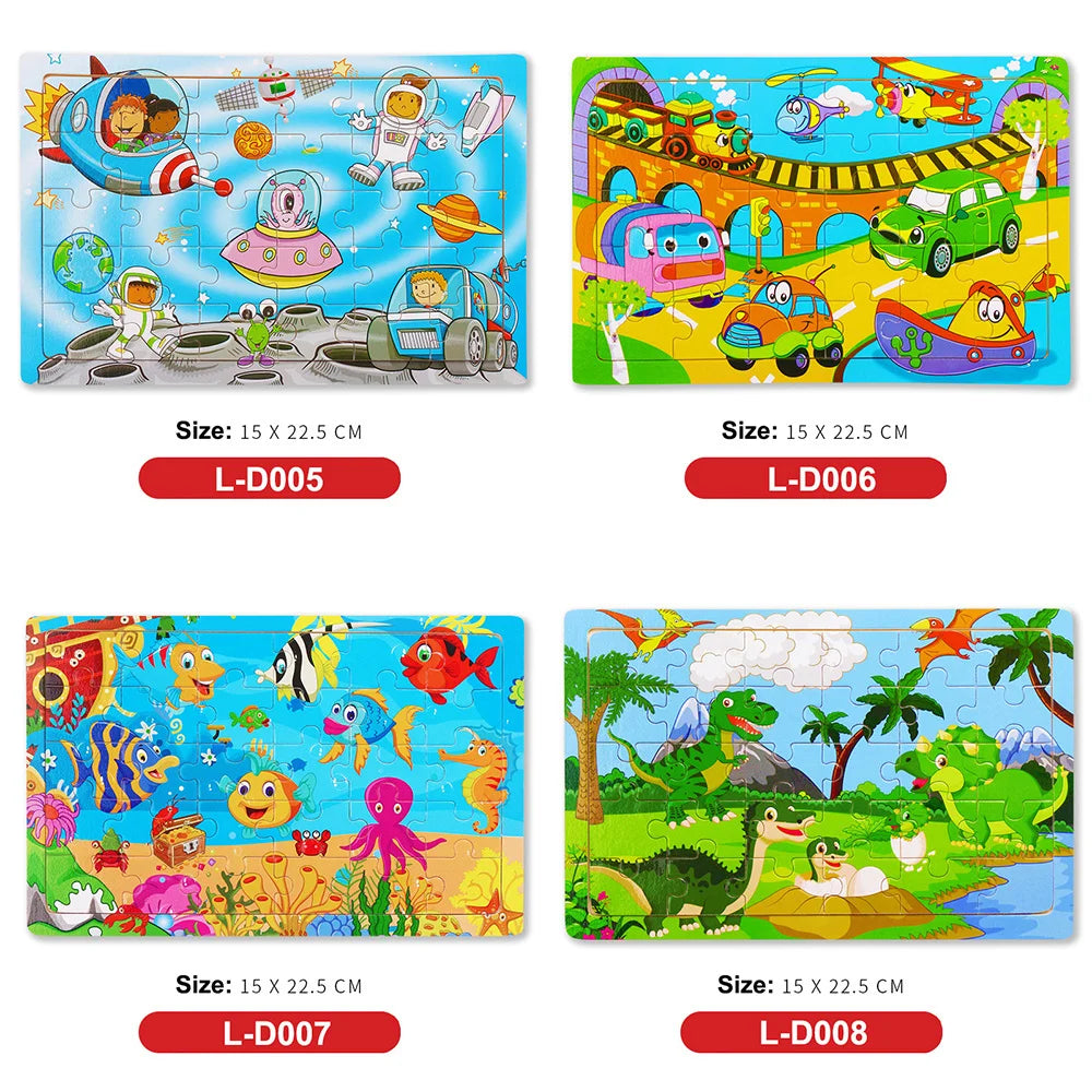 Rompecabezas 3D Montessori de 30 piezas económico, rompecabezas de madera con animales de dibujos animados, juego de mesa, juguetes educativos para niños, regalos