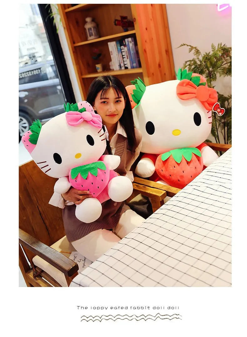 Kawaii Sanrio Hello Kitty juguete de peluche fresa KT gato almohada muñeca regalo de cumpleaños para niños decoración del hogar muñeca Animal
