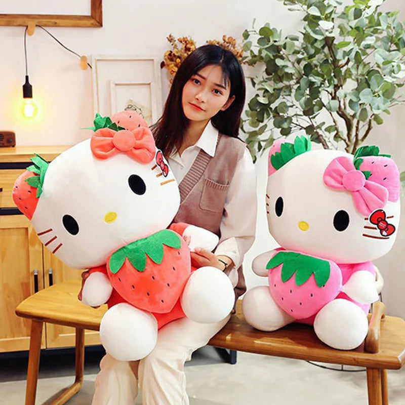 Kawaii Sanrio Hello Kitty juguete de peluche fresa KT gato almohada muñeca regalo de cumpleaños para niños decoración del hogar muñeca Animal