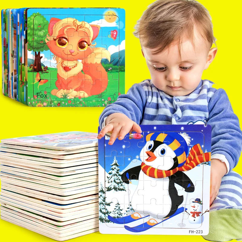 Nuevo Rompecabezas 3d de madera de 20 piezas, rompecabezas de vehículo de animales de dibujos animados, juguetes educativos Montessori para niños, bebés de 1, 2, 3 años