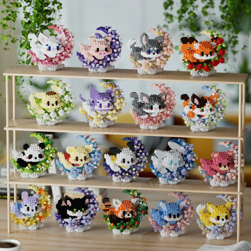 Mini perro gato panda mapache lindo mascota pequeño miniatura de bloques de construcción serie adornos juguete para niños regalos de cumpleaños de Navidad para niños