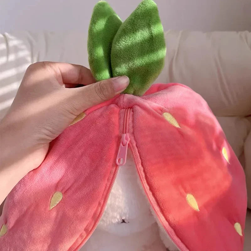 Conejo de peluche de fresa y zanahoria de 25cm, juguete de peluche creativo en fruta, transforma el bebé, muñeco de conejito de peluche para chico, regalo de cumpleaños