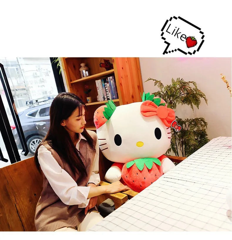 Kawaii Sanrio Hello Kitty juguete de peluche fresa KT gato almohada muñeca regalo de cumpleaños para niños decoración del hogar muñeca Animal