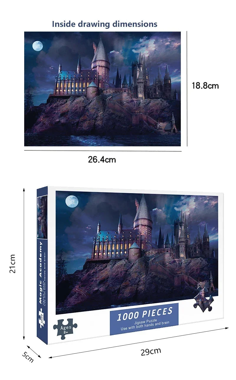 Rompecabezas de castillo mágico oscuro de 1000 piezas para adultos (7,5 "x 19,7") rompecabezas desafiante con zonas de letras, regalo navideño, decoración del hogar,