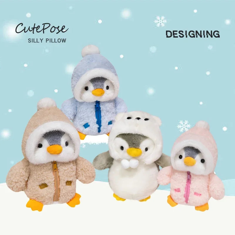 Juguete de peluche de pingüino para bebé, muñeco relajante para dormir, pingüino esponjoso, ropa, sombreros, almohada de Animal de peluche, regalo de cumpleaños, nuevo
