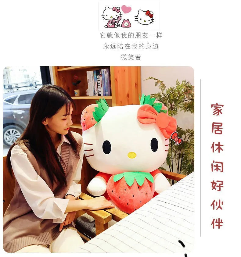 Kawaii Sanrio Hello Kitty juguete de peluche fresa KT gato almohada muñeca regalo de cumpleaños para niños decoración del hogar muñeca Animal