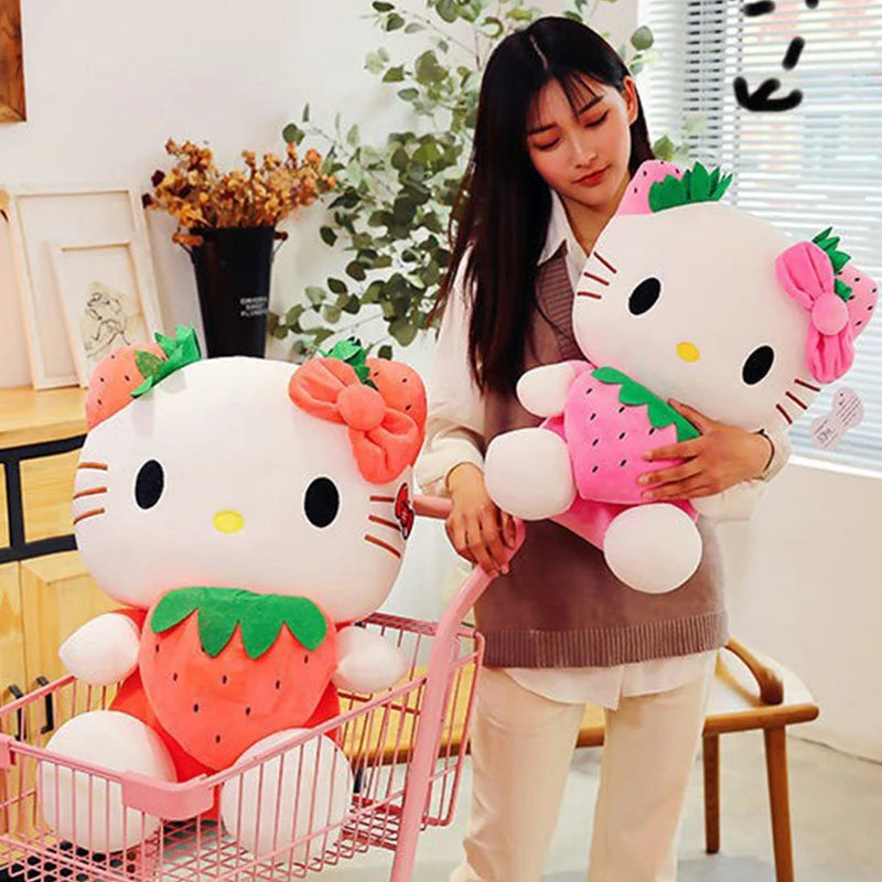 Kawaii Sanrio Hello Kitty juguete de peluche fresa KT gato almohada muñeca regalo de cumpleaños para niños decoración del hogar muñeca Animal