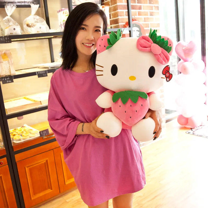 Kawaii Sanrio Hello Kitty juguete de peluche fresa KT gato almohada muñeca regalo de cumpleaños para niños decoración del hogar muñeca Animal
