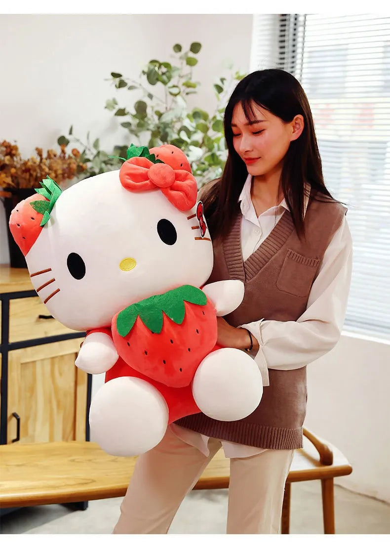 Kawaii Sanrio Hello Kitty juguete de peluche fresa KT gato almohada muñeca regalo de cumpleaños para niños decoración del hogar muñeca Animal