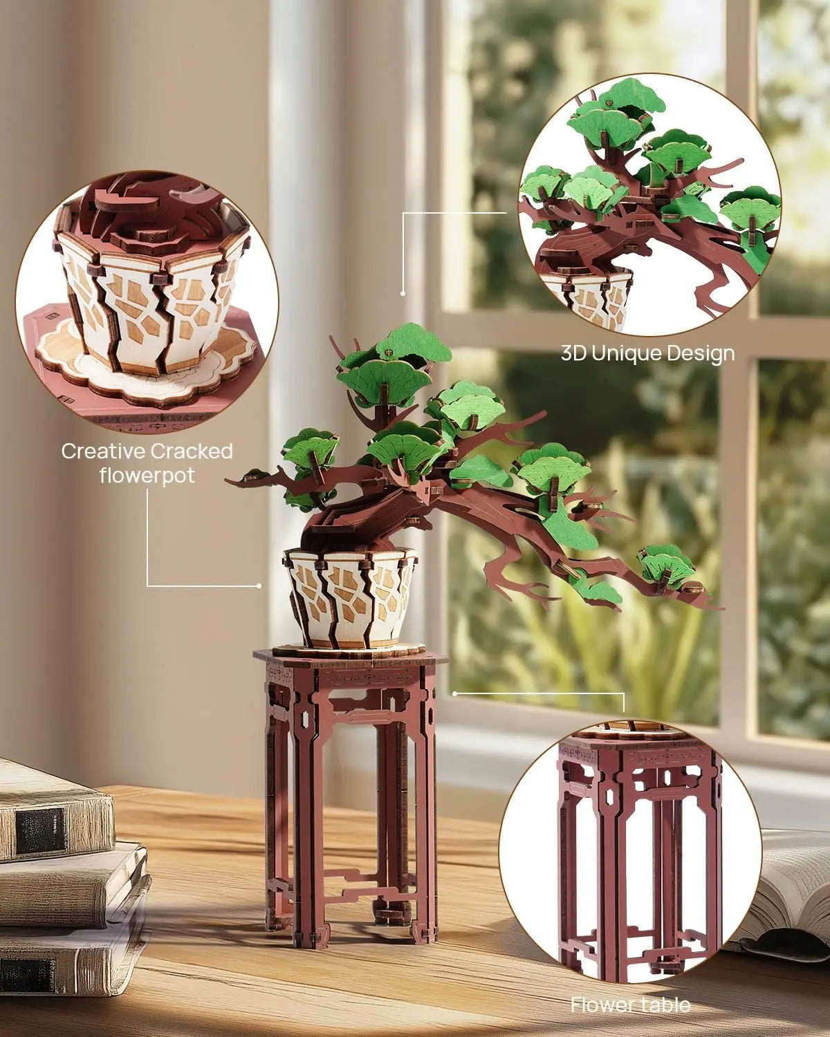 Robotime Rolife-rompecabezas de bonsái Sakura de madera 3D, fácil montaje, Kit de bonsái de pino verde, regalo de Navidad para decoración del hogar familiar