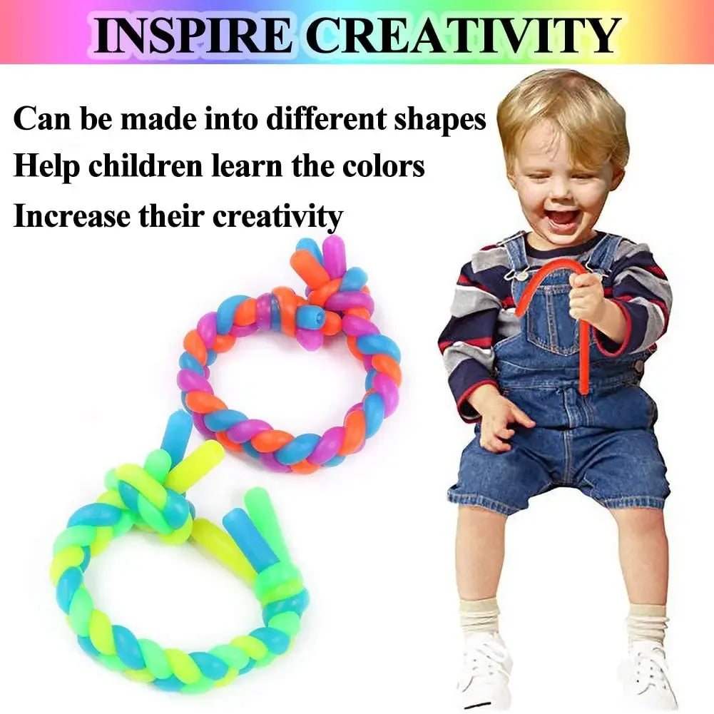 Paquete de 6 juguetes sensoriales de cuerda elástica, resistencia al apretar, fortalece los brazos, fideos, juguetes para aliviar el estrés para niños y adultos
