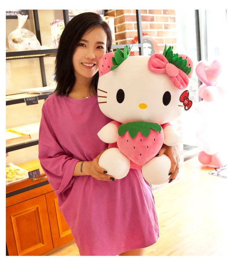 Kawaii Sanrio Hello Kitty juguete de peluche fresa KT gato almohada muñeca regalo de cumpleaños para niños decoración del hogar muñeca Animal
