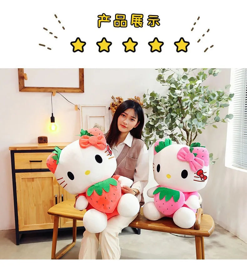 Kawaii Sanrio Hello Kitty juguete de peluche fresa KT gato almohada muñeca regalo de cumpleaños para niños decoración del hogar muñeca Animal