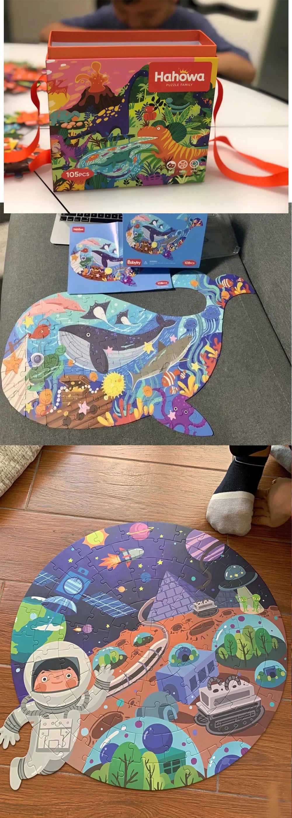 Hahowa-rompecabezas de animales único para niños, juguete con caja de regalo de papel, juegos educativos Montesorri, juguetes, regalos para niños