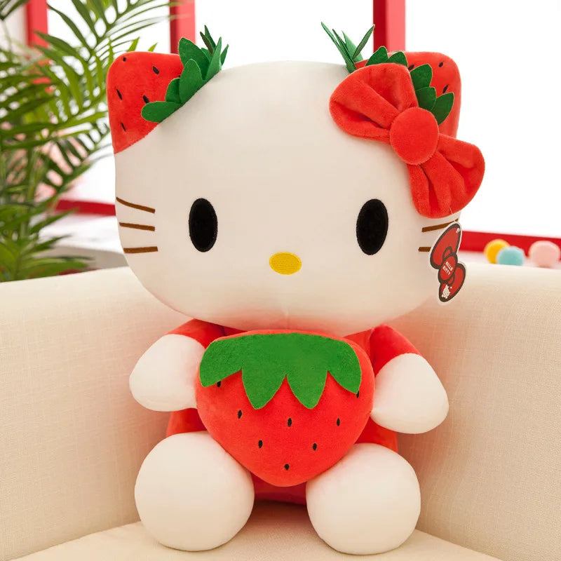 Kawaii Sanrio Hello Kitty juguete de peluche fresa KT gato almohada muñeca regalo de cumpleaños para niños decoración del hogar muñeca Animal