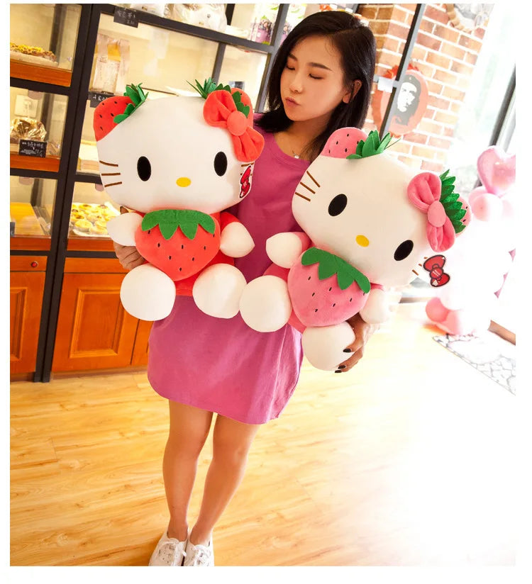 Kawaii Sanrio Hello Kitty juguete de peluche fresa KT gato almohada muñeca regalo de cumpleaños para niños decoración del hogar muñeca Animal