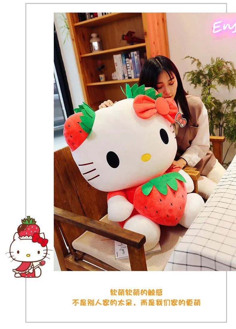 Kawaii Sanrio Hello Kitty juguete de peluche fresa KT gato almohada muñeca regalo de cumpleaños para niños decoración del hogar muñeca Animal