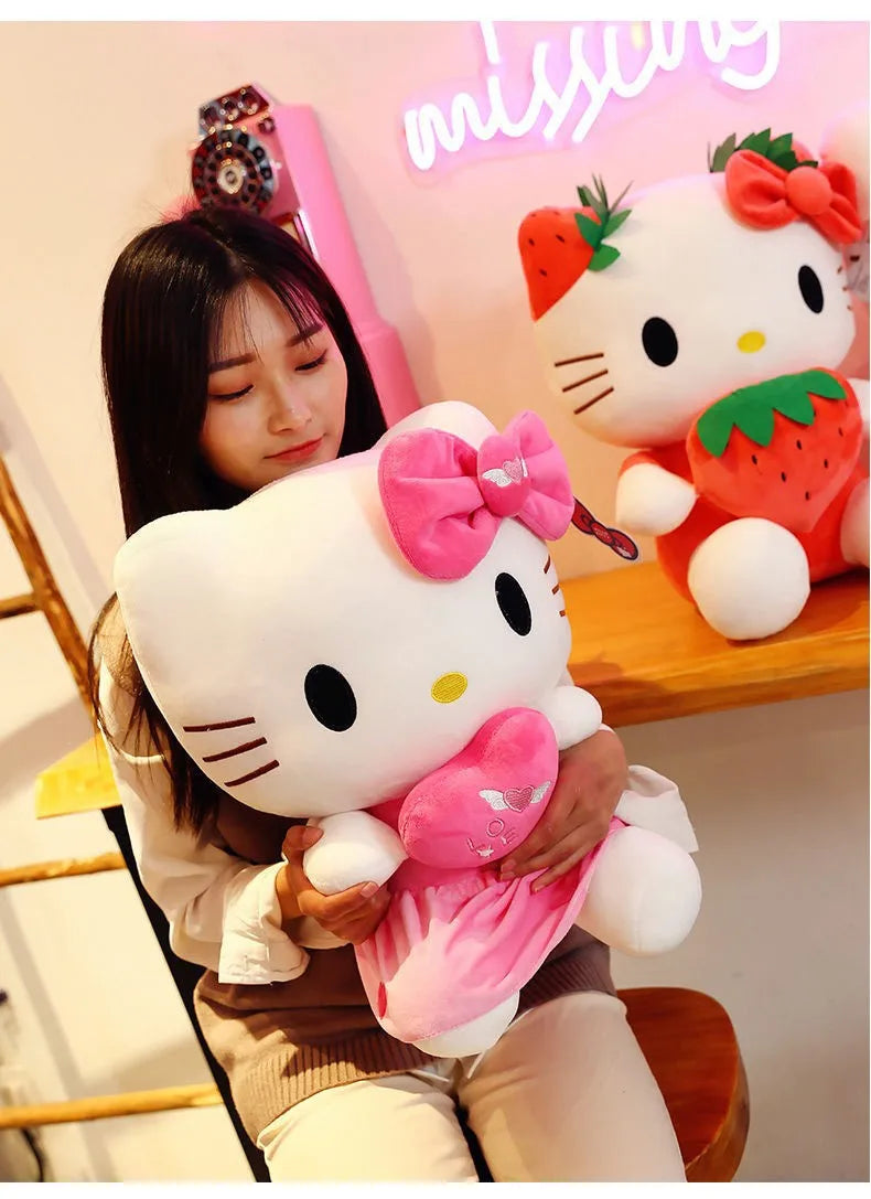Kawaii Sanrio Hello Kitty juguete de peluche fresa KT gato almohada muñeca regalo de cumpleaños para niños decoración del hogar muñeca Animal