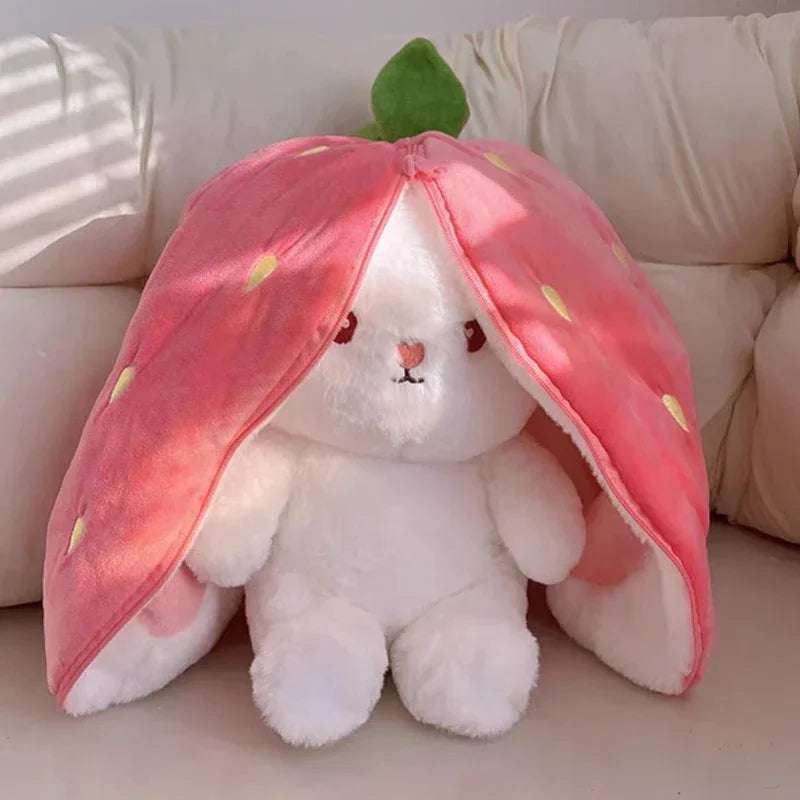 Conejo de peluche de fresa y zanahoria de 25cm, juguete de peluche creativo en fruta, transforma el bebé, muñeco de conejito de peluche para chico, regalo de cumpleaños