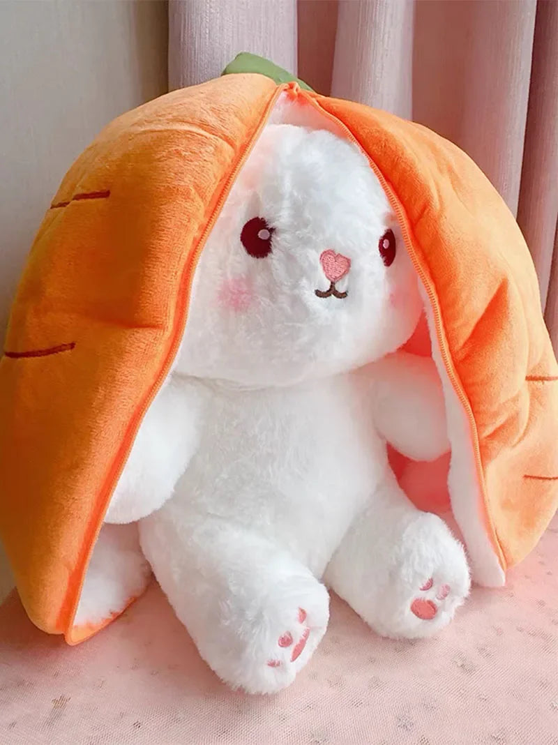 Conejo de peluche de fresa y zanahoria de 25cm, juguete de peluche creativo en fruta, transforma el bebé, muñeco de conejito de peluche para chico, regalo de cumpleaños