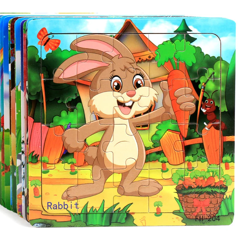 Nuevo Rompecabezas 3d de madera de 20 piezas, rompecabezas de vehículo de animales de dibujos animados, juguetes educativos Montessori para niños, bebés de 1, 2, 3 años
