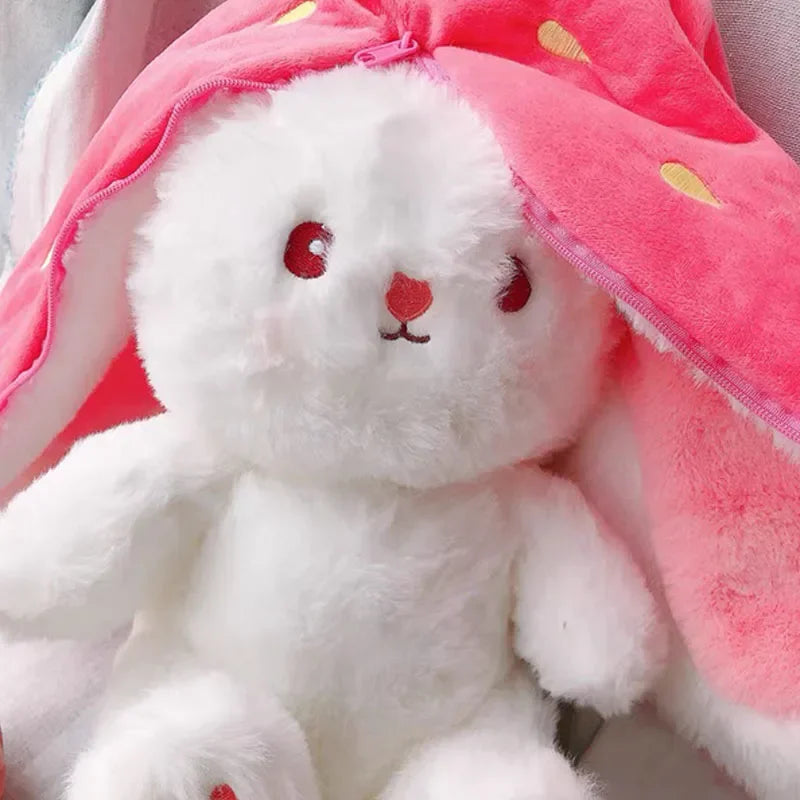 Conejo de peluche de fresa y zanahoria de 25cm, juguete de peluche creativo en fruta, transforma el bebé, muñeco de conejito de peluche para chico, regalo de cumpleaños