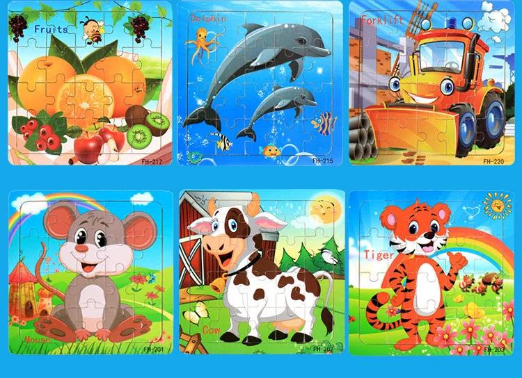 Nuevo Rompecabezas 3d de madera de 20 piezas, rompecabezas de vehículo de animales de dibujos animados, juguetes educativos Montessori para niños, bebés de 1, 2, 3 años