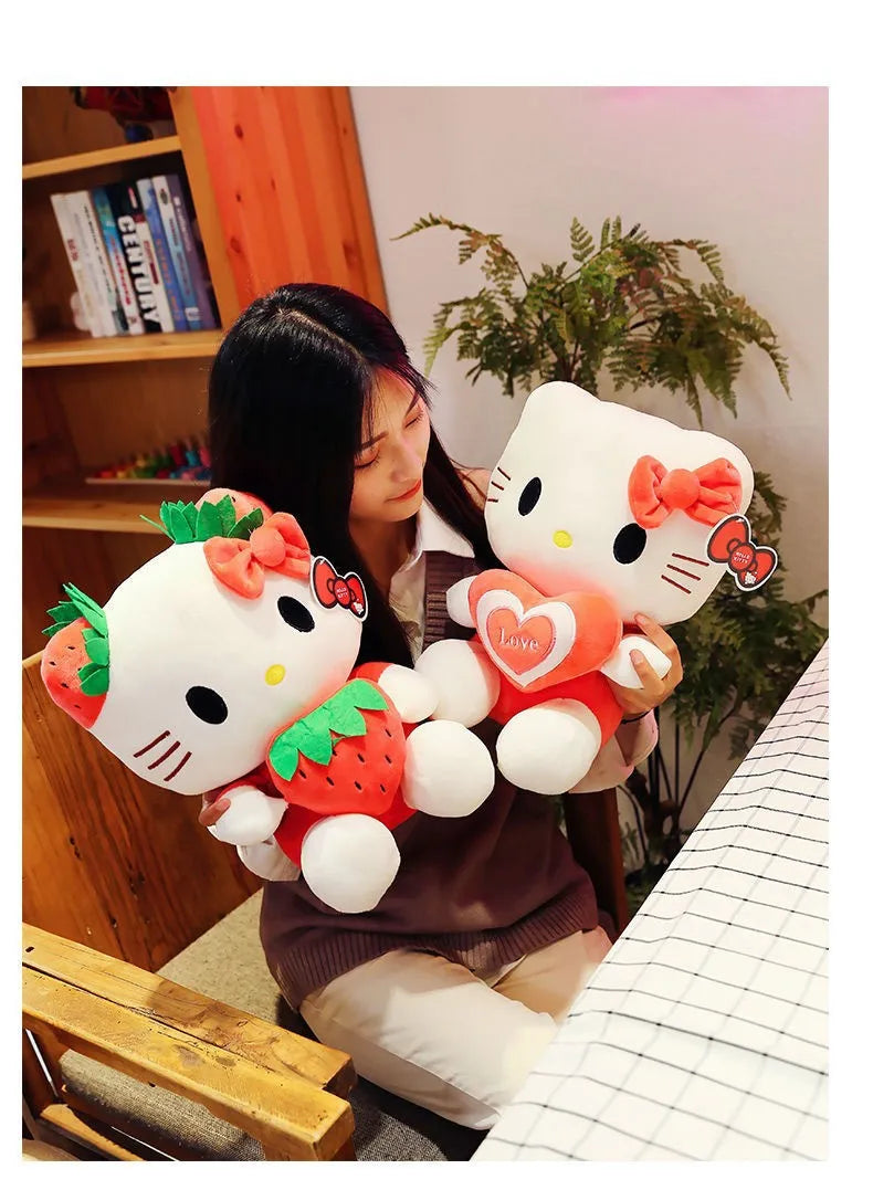Kawaii Sanrio Hello Kitty juguete de peluche fresa KT gato almohada muñeca regalo de cumpleaños para niños decoración del hogar muñeca Animal
