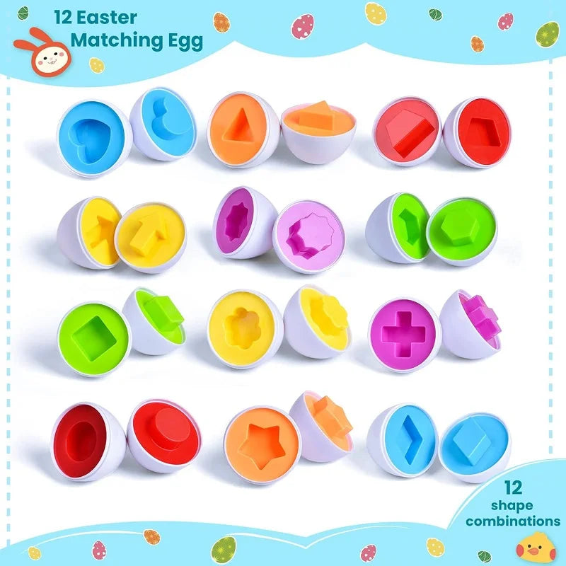 Juguete de huevos inteligentes Montessori para bebés, juegos de rompecabezas a juego, clasificador de formas, juguetes educativos de aprendizaje para niños de 2 a 3 años, regalo de Pascua