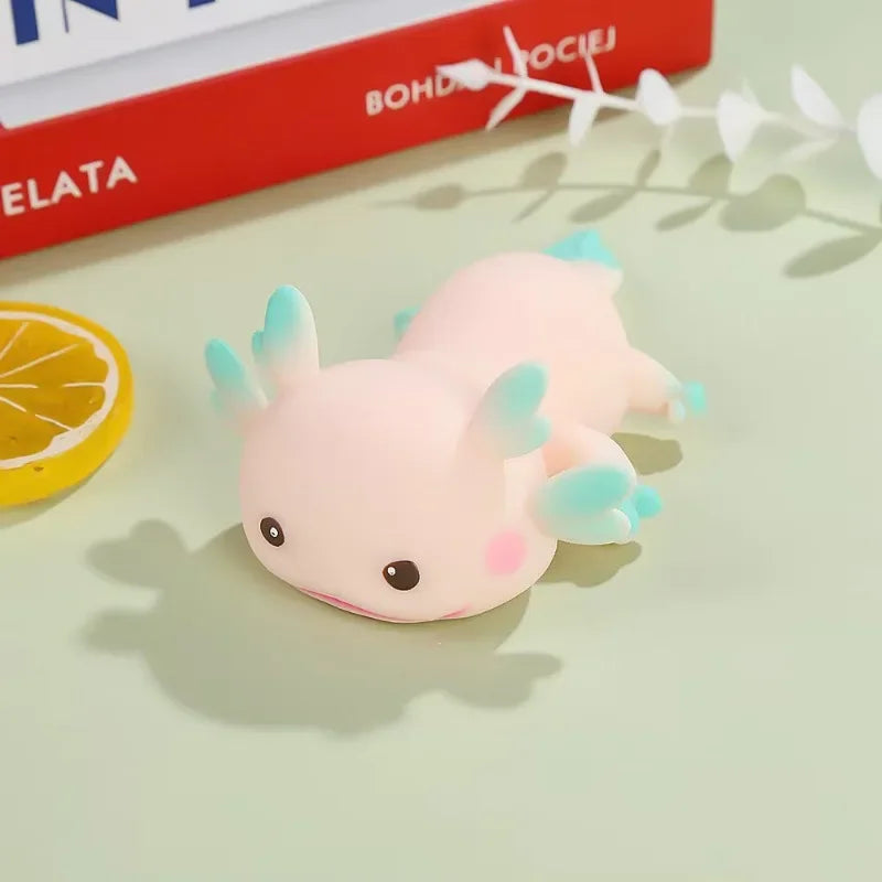 Lindos juguetes para apretar Axolotl, peces de dibujos animados, relajación, antiestrés, juguetes blandos, alivio del estrés, juguetes elásticos de rebote lento para niños adultos