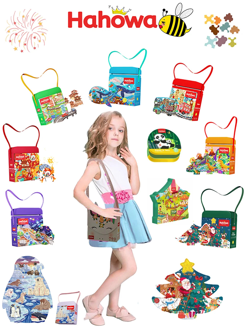 Hahowa-rompecabezas de animales único para niños, juguete con caja de regalo de papel, juegos educativos Montesorri, juguetes, regalos para niños