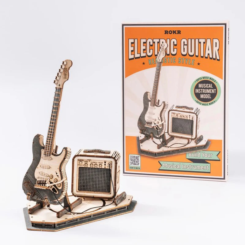 Robotime ROKR guitarra eléctrica rompecabezas de madera 3D para niños adultos montaje juguetes creativos juego de bloques de construcción para regalos de navidad