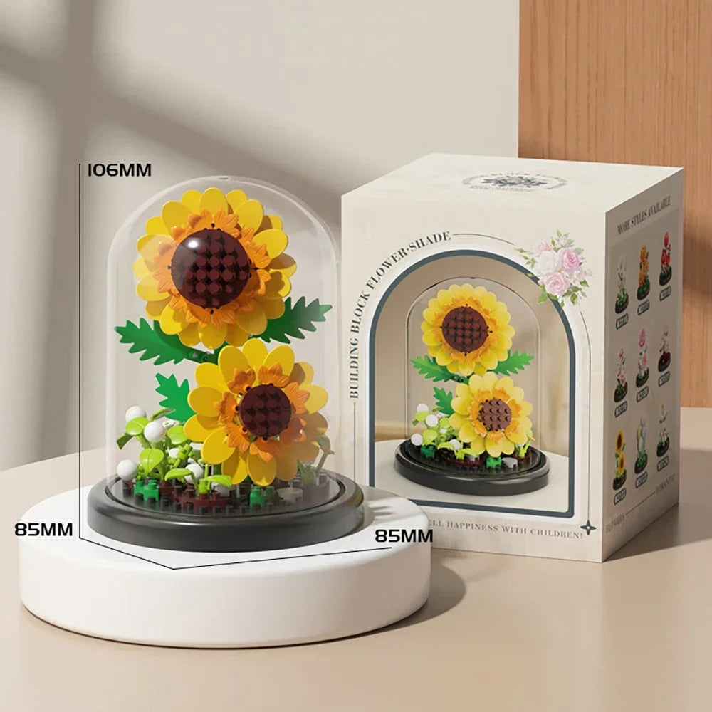 MOC-ramo eterno de rosas, bloques de construcción, conjunto 3D de construcción de flores, caja de exhibición de ramo eterno, juguete de ladrillo para decoración del hogar y la Oficina