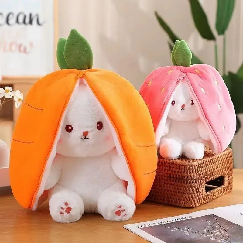 Conejo de peluche de fresa y zanahoria de 25cm, juguete de peluche creativo en fruta, transforma el bebé, muñeco de conejito de peluche para chico, regalo de cumpleaños
