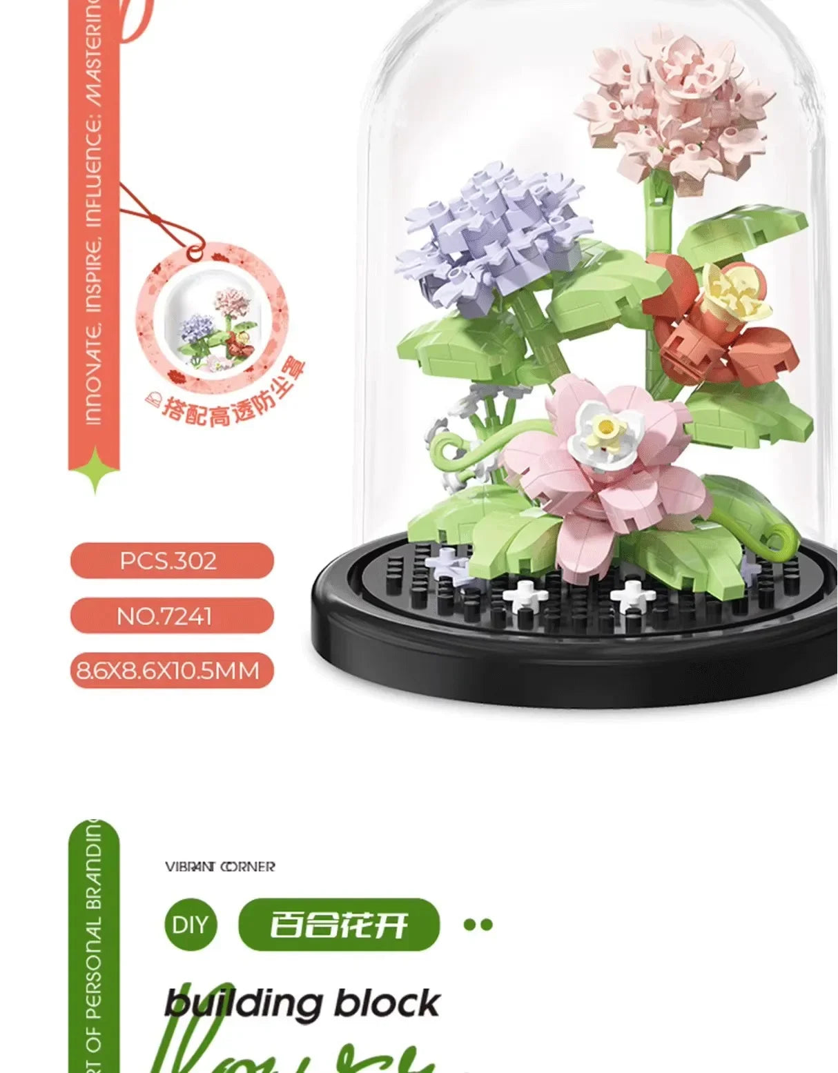 Ramo de flores, bonsái, bloques de construcción, planta de plástico Artificial, cubierta antipolvo, Micro modelo, juguete de decoración del hogar para niños, regalo de cumpleaños