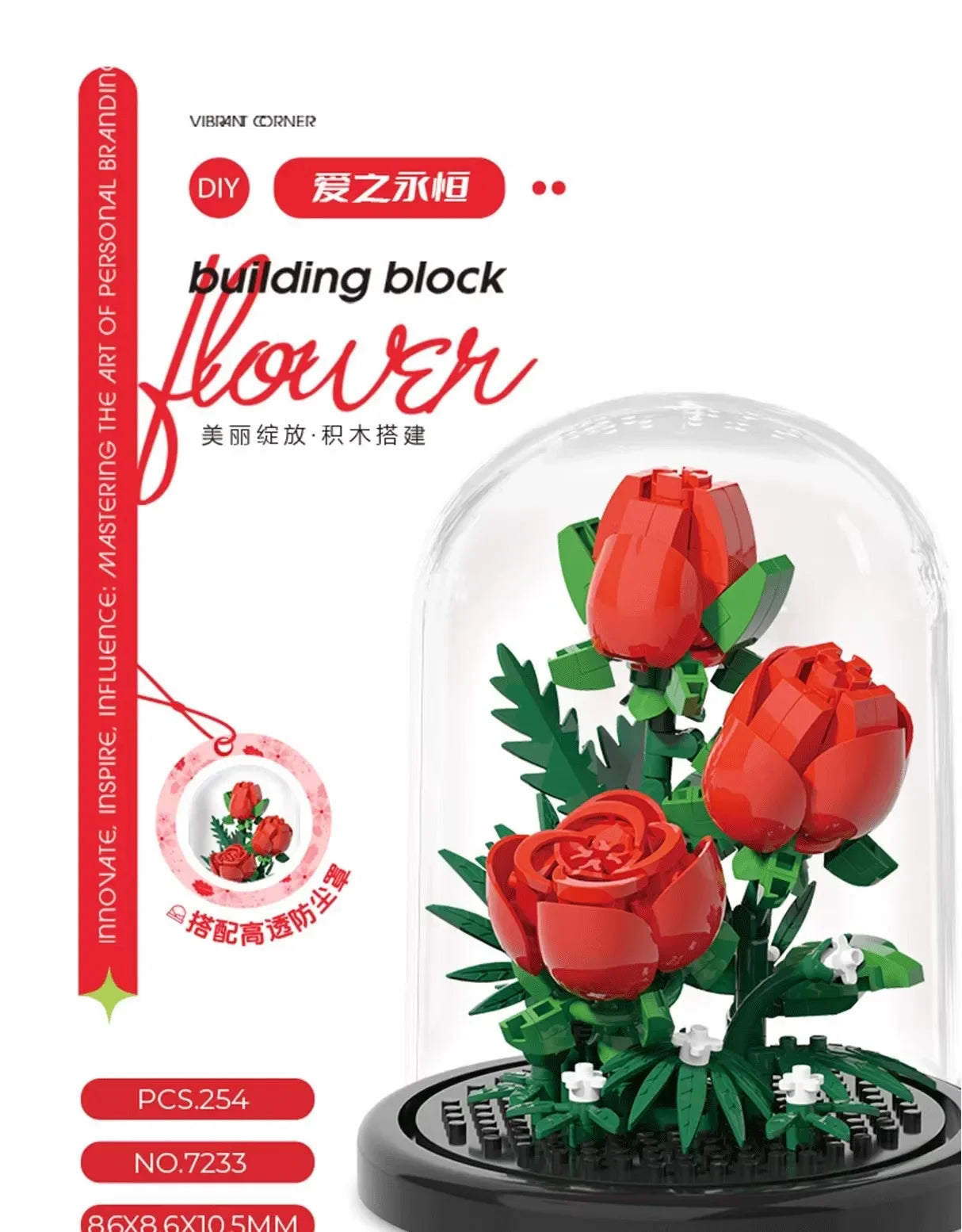 Ramo de flores, bonsái, bloques de construcción, planta de plástico Artificial, cubierta antipolvo, Micro modelo, juguete de decoración del hogar para niños, regalo de cumpleaños