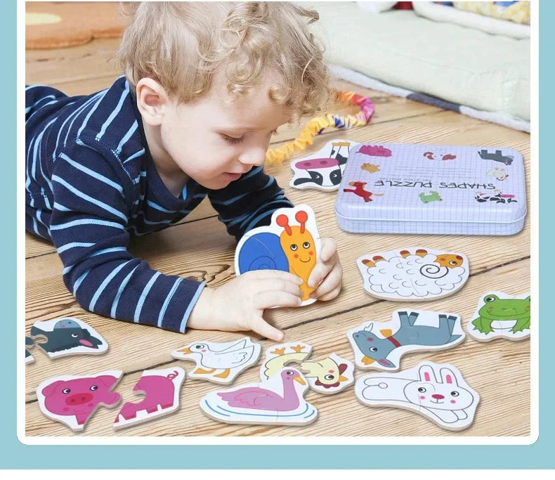 Rompecabezas para bebés, juguetes educativos Montessori, juegos de rompecabezas 3D de madera, caja de hierro, rompecabezas para niños, rompecabezas de madera para niños de 2 a 3 a 4 años