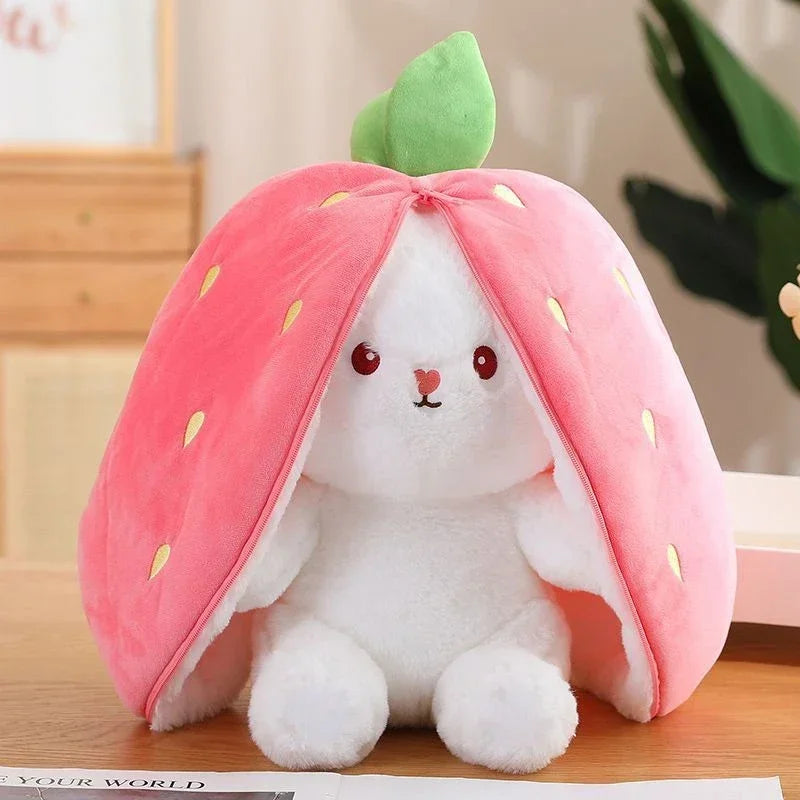 Conejo de peluche de fresa y zanahoria de 25cm, juguete de peluche creativo en fruta, transforma el bebé, muñeco de conejito de peluche para chico, regalo de cumpleaños