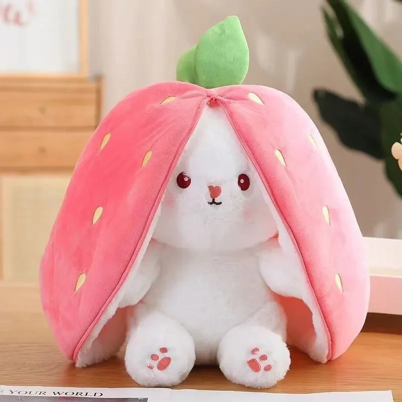 Conejo de peluche de fresa y zanahoria de 25cm, juguete de peluche creativo en fruta, transforma el bebé, muñeco de conejito de peluche para chico, regalo de cumpleaños
