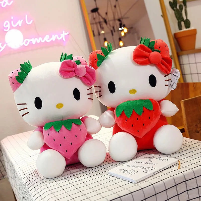 Kawaii Sanrio Hello Kitty juguete de peluche fresa KT gato almohada muñeca regalo de cumpleaños para niños decoración del hogar muñeca Animal