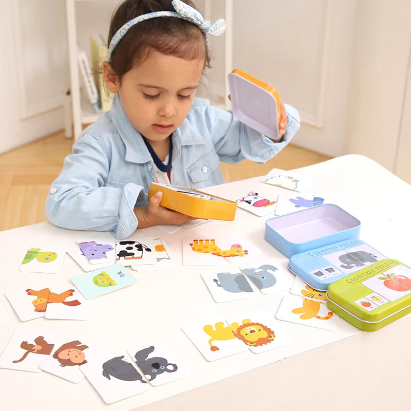 Rompecabezas para bebés, juguetes educativos Montessori, juegos de rompecabezas 3D de madera, caja de hierro, rompecabezas para niños, rompecabezas de madera para niños de 2 a 3 a 4 años